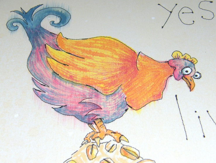 embroidered painting of hen